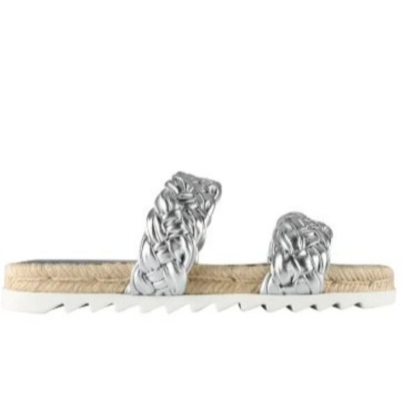 Marc Fisher Womens Silver Leather Espadrille Platform Slide Sandals Sz 8.5 New - Picture 8 of 11